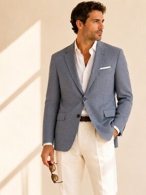 Hugo Boss Tailored Linen Cotton Blazer Quiet Luxury Micro Gingham 42R